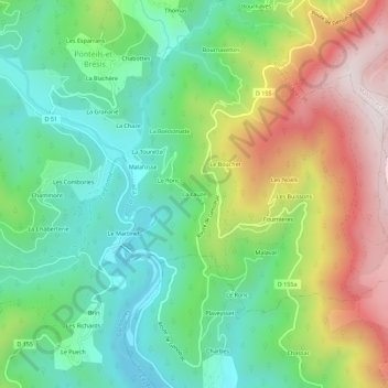 La Lauze topographic map, elevation, terrain