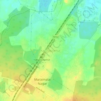 Kattangulathur topographic map, elevation, terrain