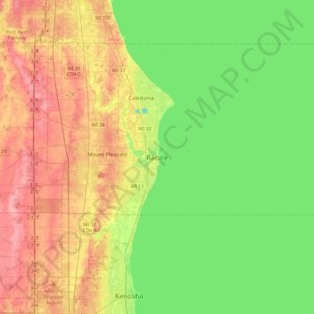 Racine topographic map, elevation, terrain