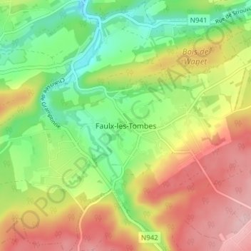 Faulx-les-Tombes topographic map, elevation, terrain