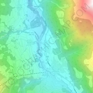 Cunter topographic map, elevation, terrain