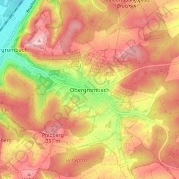 Obergrombach topographic map, elevation, terrain