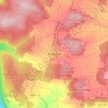Ansbach topographic map, elevation, terrain