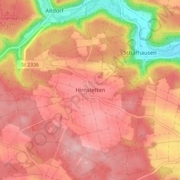 Hirnstetten topographic map, elevation, terrain