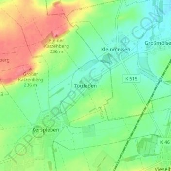 Töttleben topographic map, elevation, terrain