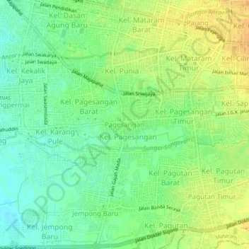 Pagesangan topographic map, elevation, terrain