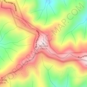 Old Bald topographic map, elevation, terrain