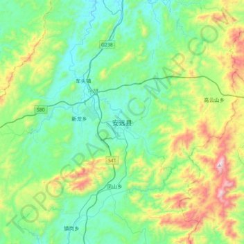 Anyuan topographic map, elevation, terrain