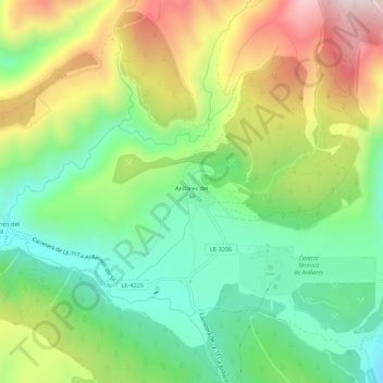 Anllares del Sil topographic map, elevation, terrain