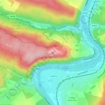 Émetteur RTBF de Profondeville topographic map, elevation, terrain