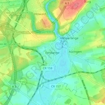 Fentange topographic map, elevation, terrain