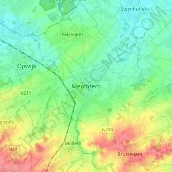 Merchtem topographic map, elevation, terrain