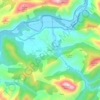 Peruyes topographic map, elevation, terrain