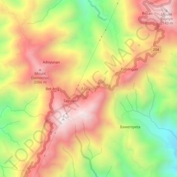 Abiang topographic map, elevation, terrain