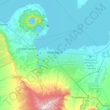 Managua topographic map, elevation, terrain
