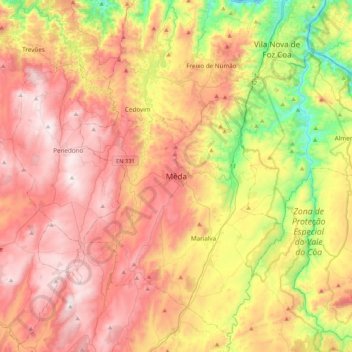 Mêda topographic map, elevation, terrain