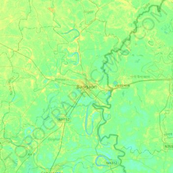Bangaon topographic map, elevation, terrain