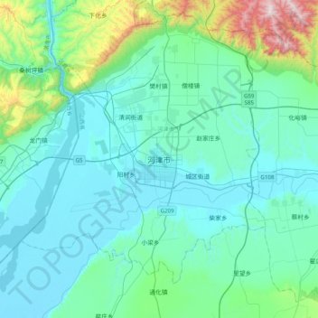 Hejin topographic map, elevation, terrain