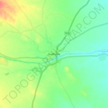 Gadhada topographic map, elevation, terrain