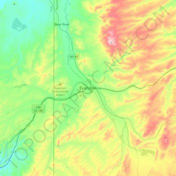 Evanston topographic map, elevation, terrain