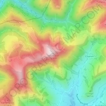 Höchhand topographic map, elevation, terrain