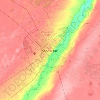 Kostanay topographic map, elevation, terrain