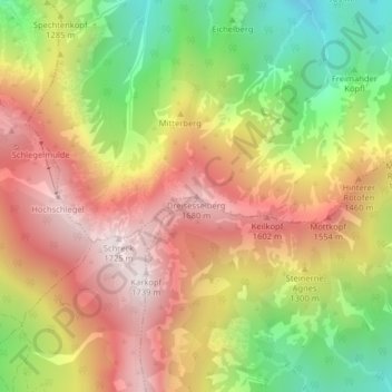 Dreisesselberg topographic map, elevation, terrain