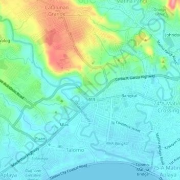 Talomo District topographic map, elevation, terrain