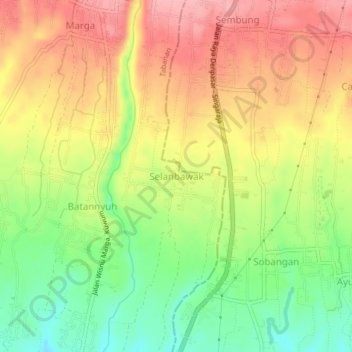 Selanbawak topographic map, elevation, terrain