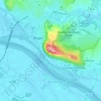 Bogenberg topographic map, elevation, terrain