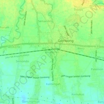 Wonokriyo topographic map, elevation, terrain