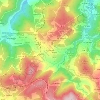 As Bouzas topographic map, elevation, terrain