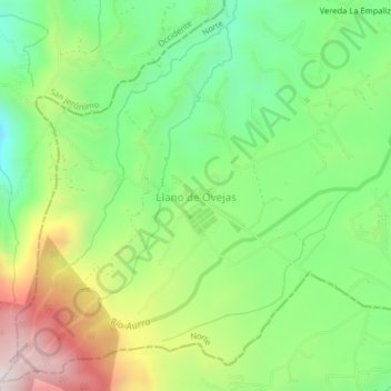 Llano de Ovejas topographic map, elevation, terrain