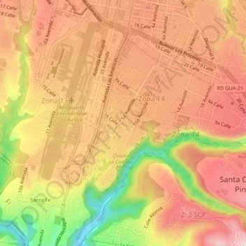 Zona 14 topographic map, elevation, terrain