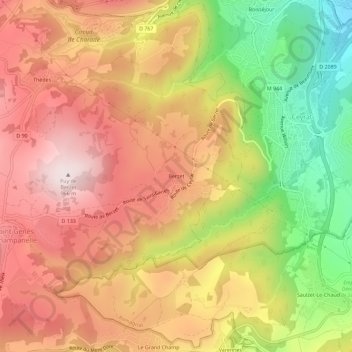 Berzet topographic map, elevation, terrain
