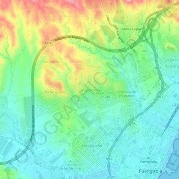 Campo-Mijas topographic map, elevation, terrain