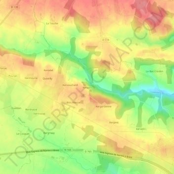 Kerjuto topographic map, elevation, terrain