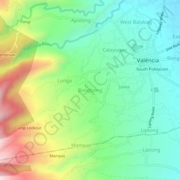 Bongbong topographic map, elevation, terrain