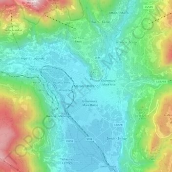 Meran topographic map, elevation, terrain