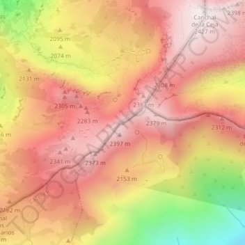 Calvitero topographic map, elevation, terrain