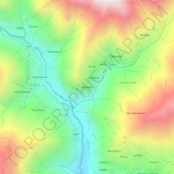 Albaretto topographic map, elevation, terrain