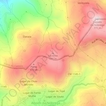 Laceiras topographic map, elevation, terrain