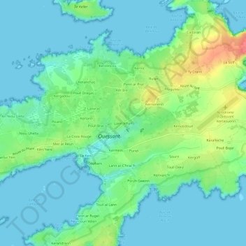 Lann Vihan topographic map, elevation, terrain