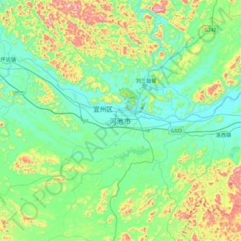 宜州区 topographic map, elevation, terrain