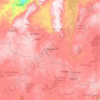 Haut-Katanga topographic map, elevation, terrain