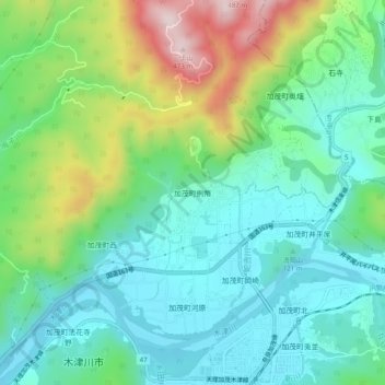 加茂町例幣 topographic map, elevation, terrain