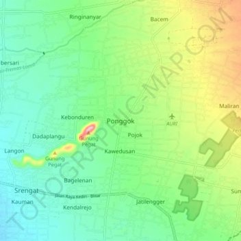 Ponggok topographic map, elevation, terrain