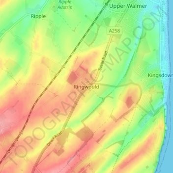 Ringwould topographic map, elevation, terrain