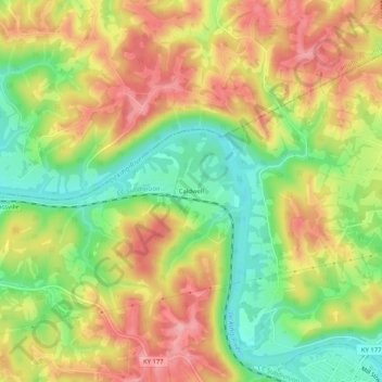 Caldwell topographic map, elevation, terrain
