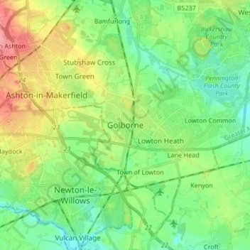 Golborne topographic map, elevation, terrain